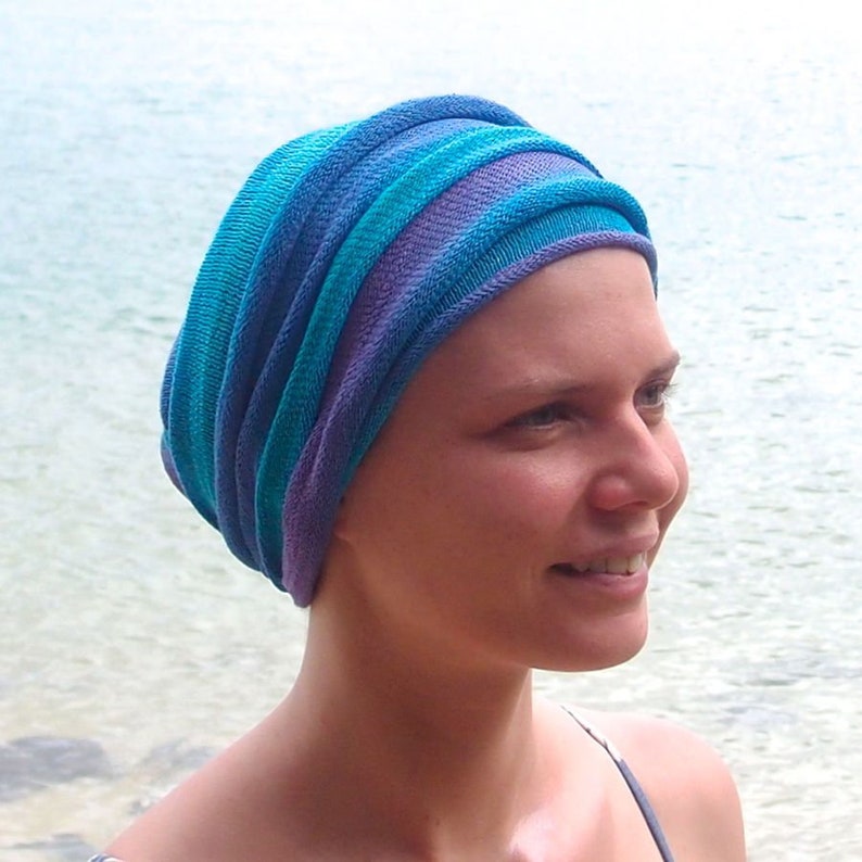 Rainbow and other colours Cover All Head wrap Turban Wrap Chemo Hair Scarf Made and hand dyed in Australia choice of colours Pure Ocean Blues