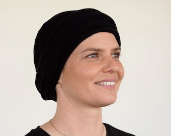 Turbante negro o crema para la cabeza (EE. UU.) - para la caída del cabello - Alopecia, Quimioterapia. Cómodo y cubre toda la cabeza. Algodón suave. Envío desde EE. UU.
