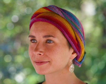 Wunderschönes Chemo-Kopf Wickel | (Modell:  Regenbögen Tribal Stoffe) Handgemacht aus Australien | Chemo Kopfbedeckung |