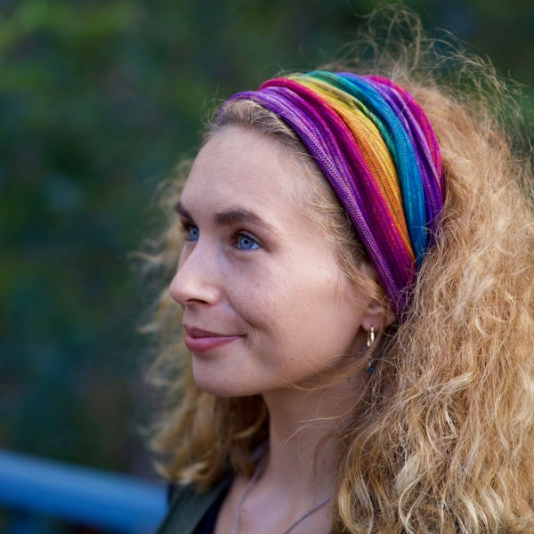 Bright Rainbows Bandana Band  Wide Scrunch-Headband