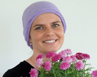 UK Lilac Cream Turban Head Wrap - Alopecia & Chemo Cotton Head Cover, Comfy Soft Full Head Scarf, Hair Loss Headwear, UK Orders Ship from UK