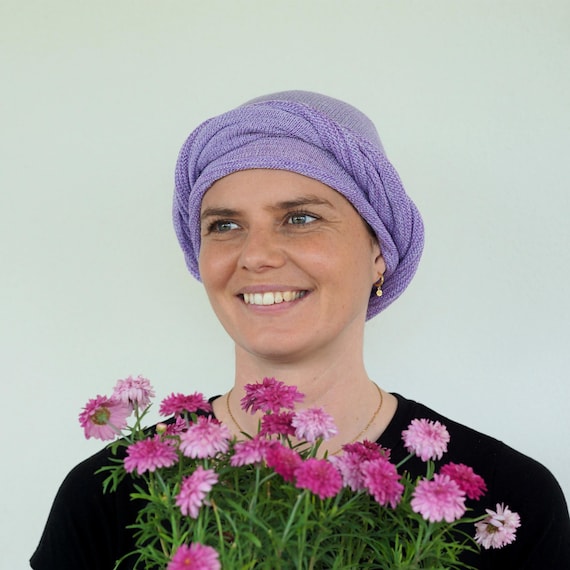 USA Lilac Cream Turban Head Wrap - Alopecia & Chemo Head  display picture 1