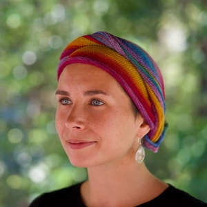 UK  Rainbows + other colours Turban/head wrap - for hair loss - Alopecia, Chemo Headwear Full Head Coverage, Soft Cotton, UK dispatch