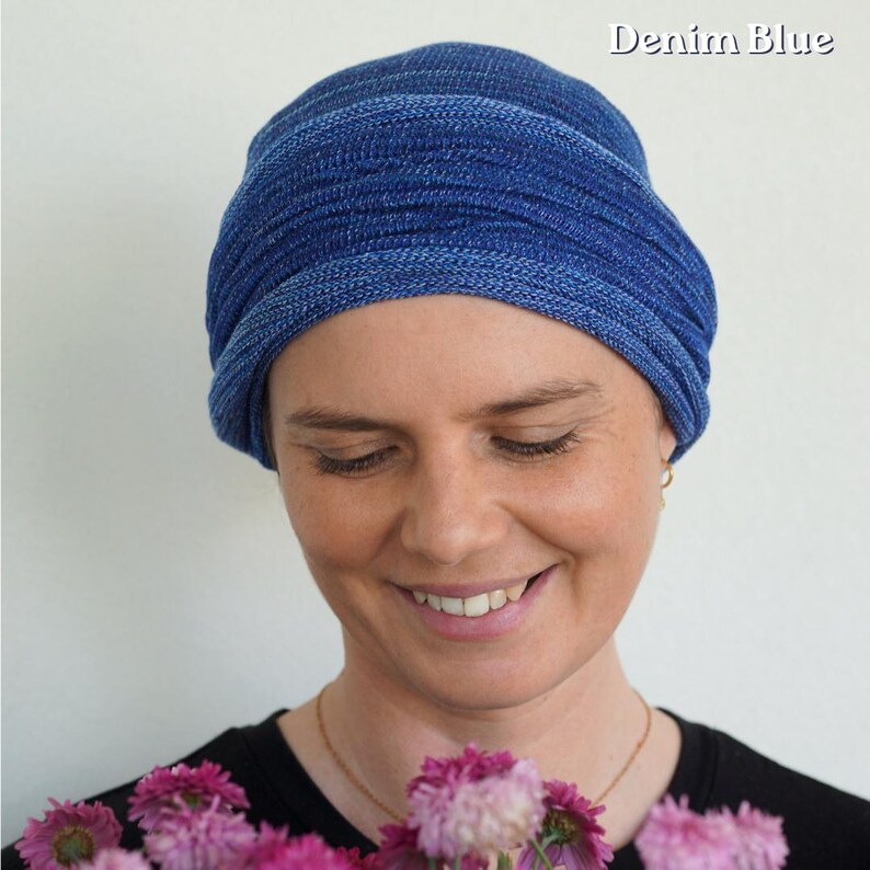 USA Blues: Lapis, Denim Turban/Head Wrap - Full head coverage, Alopecia ,Chemo Head Scarf, Hair Loss Headwear, USA Orders Ship from Nevada afbeelding 8