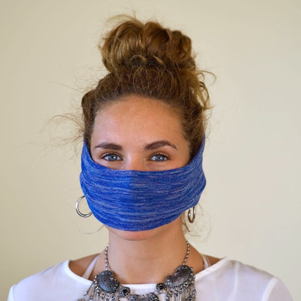 Cotton Merino Face Mask with filter insert Alpine Blues Ships from USA, Washable, also wear as a neck scarf or Headband