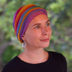 Rainbow and other colours Cover All Head wrap Turban Wrap Chemo Hair Scarf Made and hand dyed in Australia choice of colours image 2