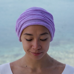 USA Lilac Cream Turban Head Wrap - Alopecia & Chemo Head Cover, Cotton Soft Full Head Scarf, Hair Loss Headwear, USA Orders Ship from Nevada