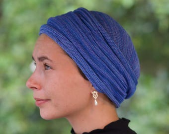 UK Soft Pastel Blues Mix Turban/Head Wrap - Alopecia & Chemo Head Cover, Comfy Full Head Scarf, Hair Loss Headwear, UK Orders Ship from UK