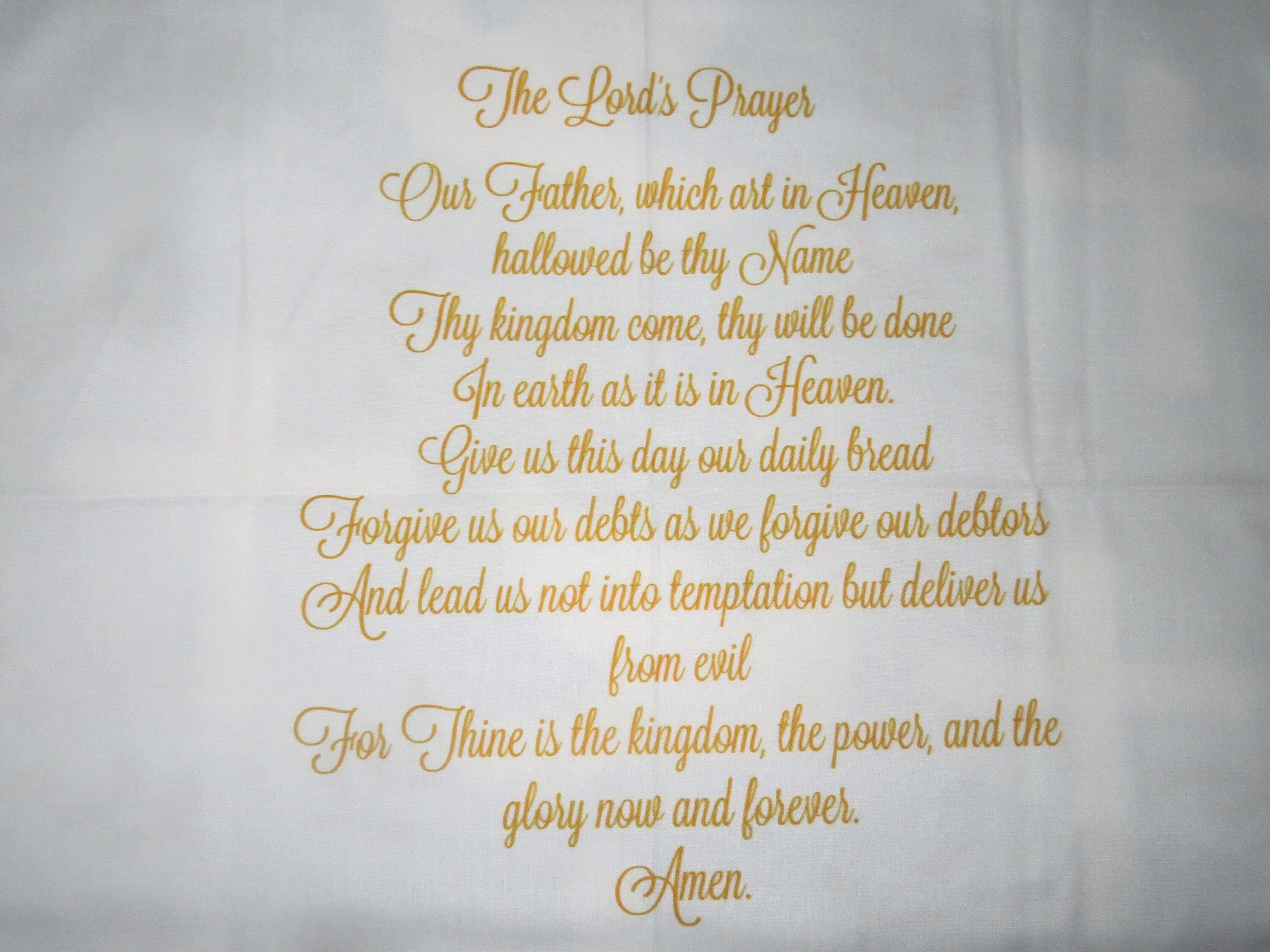 The Lord S Prayer Fabric Quilt Block For Sewing Size 21 X 18 White With Gold Font