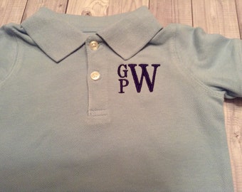 Light blue polo  with stacked monogram