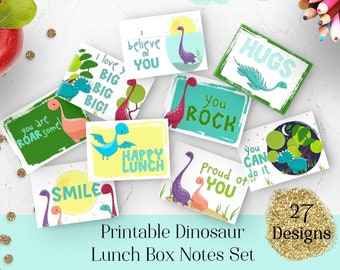 Dinosaur Lunch Box Notes for Kids | Back to School Notes | Encouragement Lunch Box Notes | 27 Printable Cards | Instant Download