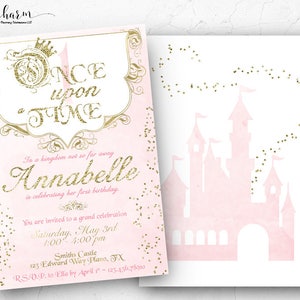 Once Upon a Time Invitation | Princess Invitation | Girl Birthday Invite | Princess Castle | Watercolor | Glitter | Digital Printable Invite