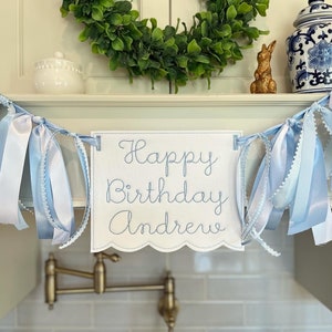 Happy Birthday Light Blue Scalloped Banner Boys or Girls