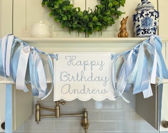 Happy Birthday Light Blue Scalloped Banner Boys or Girls