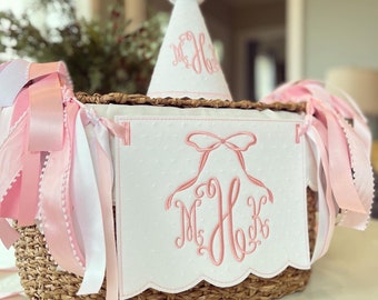Light Pink Monogram Heirloom Bow Scalloped Banner