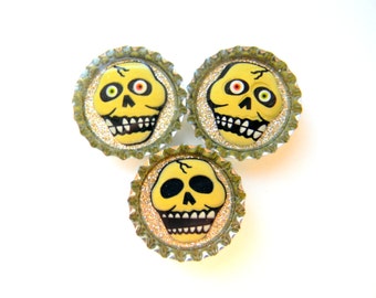SALE Bottle Cap Magnets - Day of the Dead - Set of 3