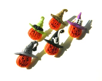 Thumbtacks - Halloween Pumpkins in Hats- Set of 5