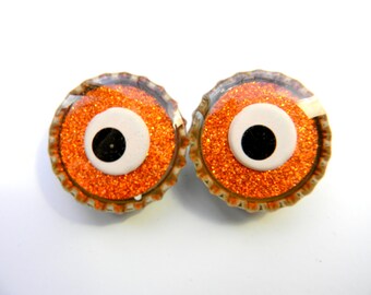 Magnet Set of 2 Monster Eyes Glitter Resin Filled Bottle Cap Magnets