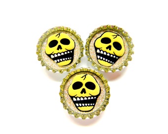 SALE Bottle Cap Magnets - Day of the Dead Skulls - Set of 3