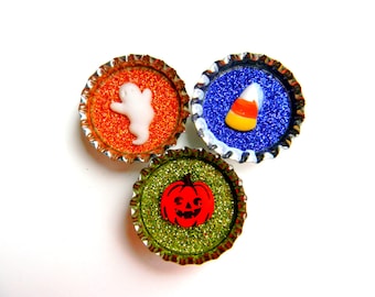 Halloween Bottle Cap Magnets - Ghost Pumpkin Candy Corn