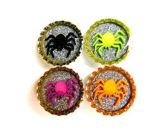 Bottle Cap Magnets - Spiders - Set of 4