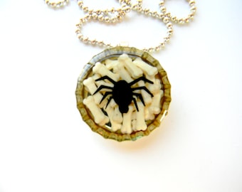 Bottle Cap Necklace Spider and Bones