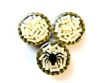 CLEARANCE Bottle Cap Magnets - Spider and Bones Candy Spinkles - Set of 3
