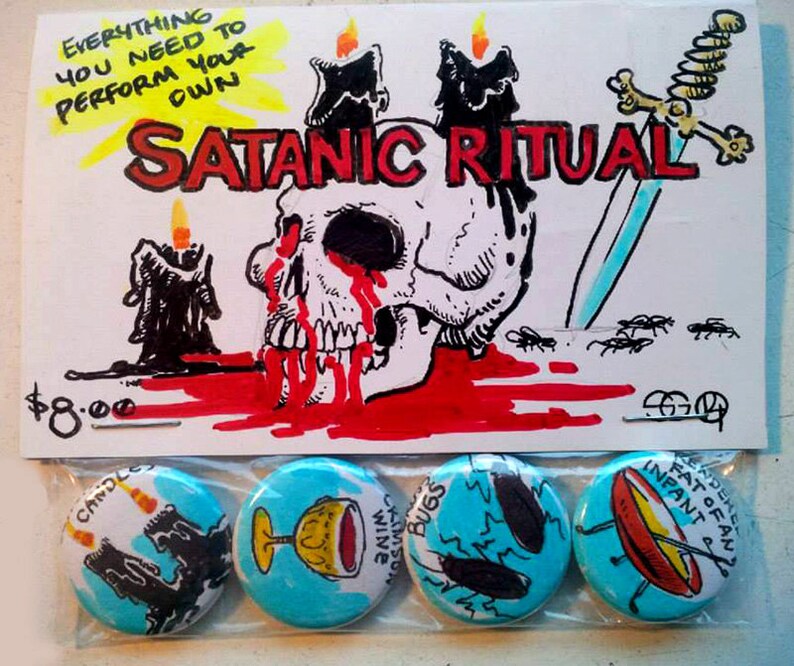Satanic Ritual Hand Drawn Illustrated Art Buttons - Etsy