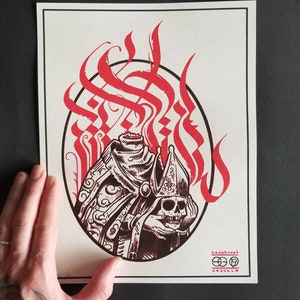 Beheaded Death Pope Calligraphy Risograph Print