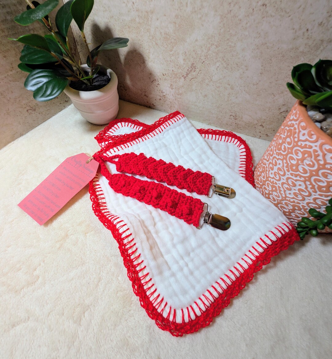 Handmade Crochet Binky Holder Burp Cloth Set Baby Shower Gift Etsy