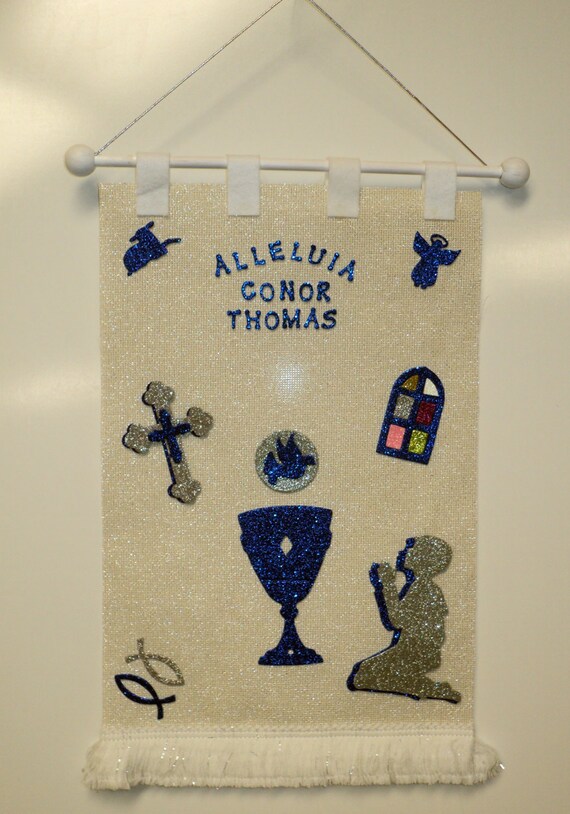 First Holy Communion Glitter Banner Kit Silver Or White Etsy