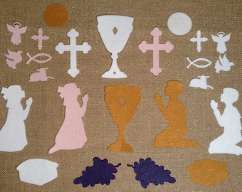 Gold / Pink / White Felt First Holy Communion Stickers