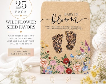 Baby in Bloom Seed Favors 25 Pack, Wildflower Baby Shower Favors, Plantable Baby Shower Gifts, Eco Friendly Party Favors