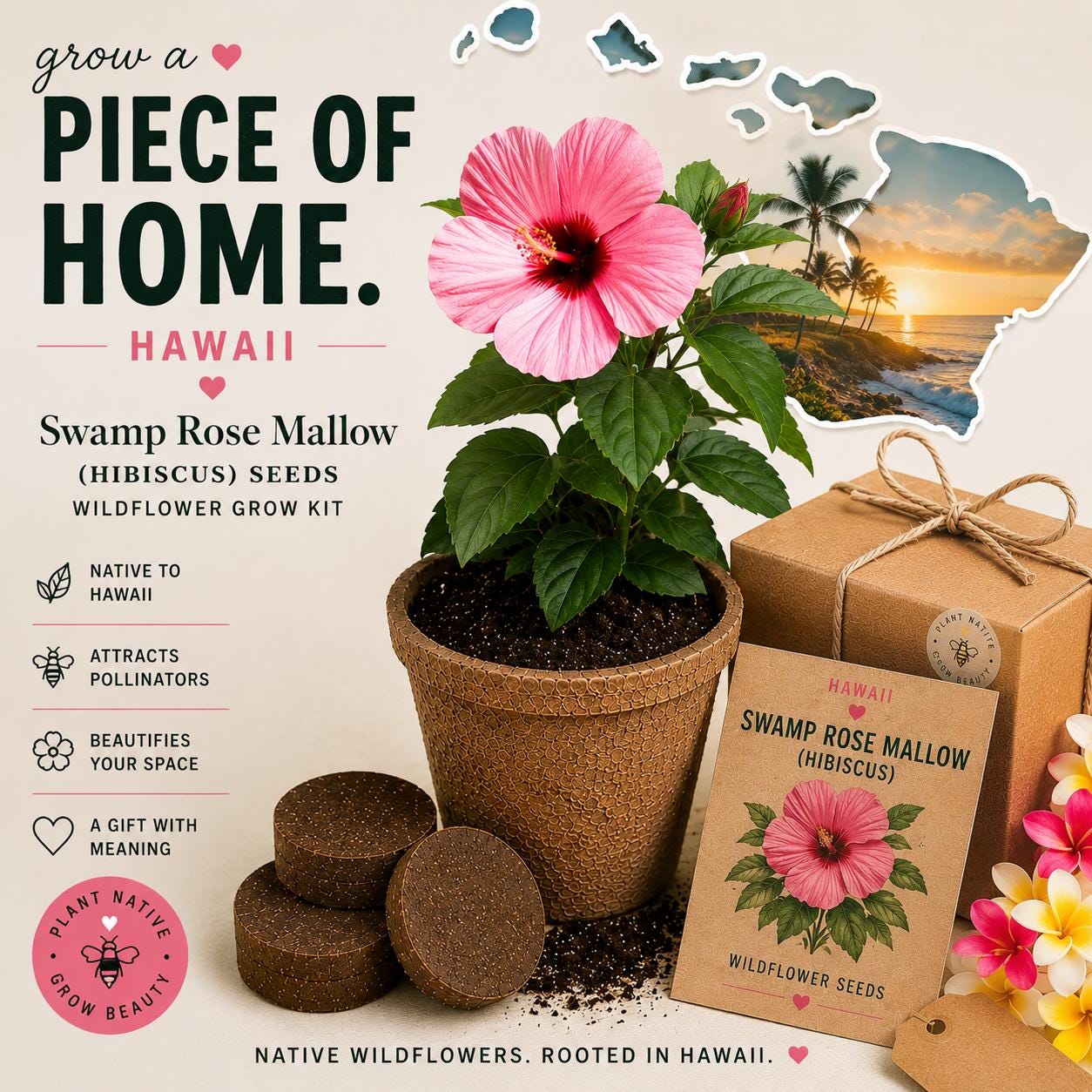 Hawaii Hibiscus Grow Kit | Swamp Rose Mallow Seeds | Hawaii Gift