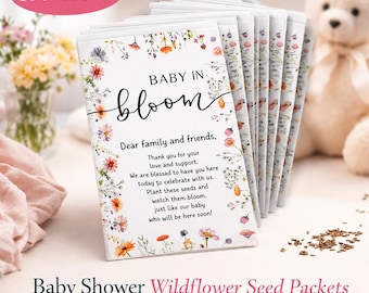 Wildflower Seed Baby Shower Favors – Baby in Bloom Packets – Eco Friendly Party Favors - 10 or 25 Pack