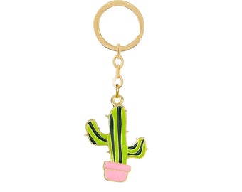 Catus plant Enameled Keychain  - Plant Keychain - Gift for Her - Gardener Gift