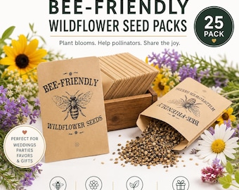 Paquete de 25 semillas de flores silvestres para atraer abejas, sobres prellenados, ideales para bodas, baby showers, despedidas de soltera y fiestas en el jardín.