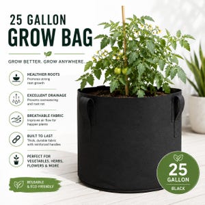 25 Gallon Heavy Duty Fabric Grow Bag with Handles | Breathable Planter Pot for Vegetables, Tomatoes, Potatoes & Flowers