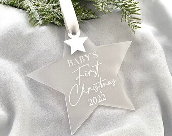 Baby's First Christmas 2023- Christmas Bauble- First Christmas - Baby Gift- Keepsake- Christmas Decoration-Frosted Acrylic bauble