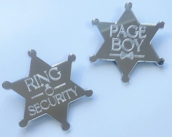 Page Boy Badge- Ring Security Badge- Silver Mirror- Wedding Gift- Ring Bearer Badge- Wedding Badge