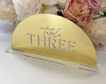 GOLD MIRROR Semi Circle Acrylic Table Numbers- Gold mirror- Acrylic- Gold Table Numbers- wedding table numbers- Arch Table Numbers