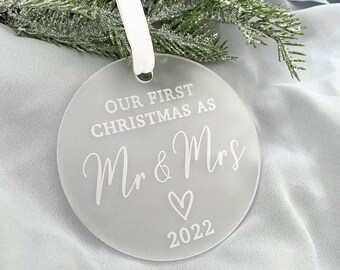 Our First Christmas as Mr & Mrs 2023- Christmas Bauble- Christmas Ornament Decoration- Bauble- Mirrored bauble- Frosted Bauble