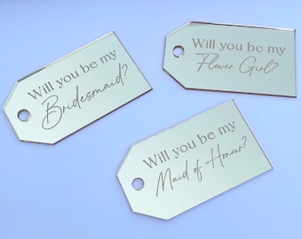 Luxury Bridesmaid Tag- Will you be my bridesmaid? Maid of Honour, Flower Girl- Gold Mirror