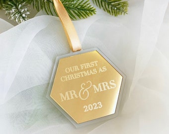 Our First Christmas as Mr & Mrs 2023- Hexagon- Christmas Bauble- Mr and Mrs bauble-Christmas Decoration- Bauble- Frosted Acrylic bauble
