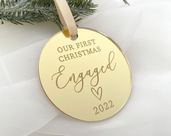 Our First Christmas Engaged 2023- Christmas Bauble- Christmas Ornament Decoration- Bauble- Mirrored bauble- Silver Gold