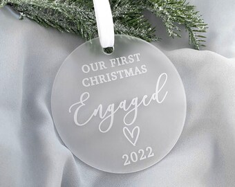 Our First Christmas Engaged 2023- Christmas Bauble- Christmas Ornament Decoration- Bauble- Frosted Bauble