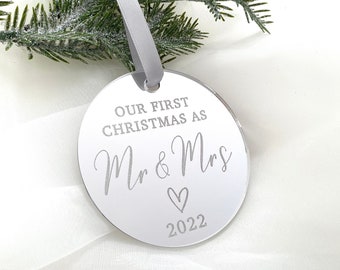 Our First Christmas as Mr & Mrs 2023- Christmas Bauble- Christmas Ornament Decoration- Bauble- Mirrored bauble- Silver Gold