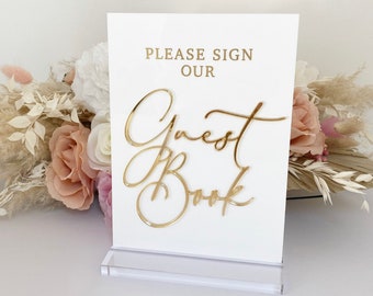 3D Acrylic Guestbook Sign- Please Sign our Guestbook Sign- Wedding Guestbook sign- Perspex Wedding Sign- size A5- Gold, Silver, Rose Gold