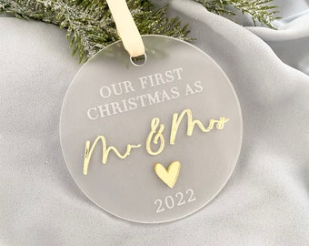 3D First Christmas as Mr & Mrs 2023- Christmas Bauble- First Christmas Married -Christmas Decoration-Frosted Acrylic bauble