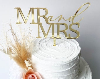 Wedding Cake Topper- Mr & Mrs- Wedding -Acrylic Cake Topper -Perspex Cake Topper- Gold Mirror